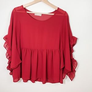 Cranberry Blouse with Open Ruffle Sleeves